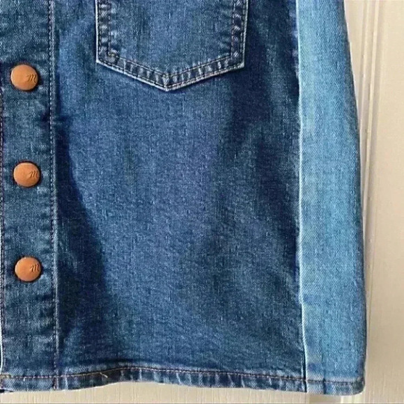 Madewell Denim Mini Skirt Button Front 2 Tone Blue Jean Size 26 - Picture 8 of 14